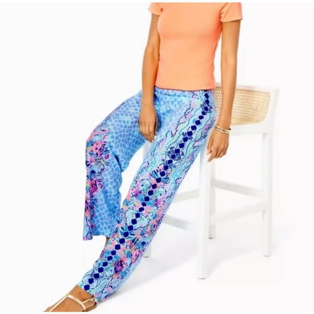 Lilly Pulitzer Blue Multi Wide Leg Pants - Picture 2 of 9